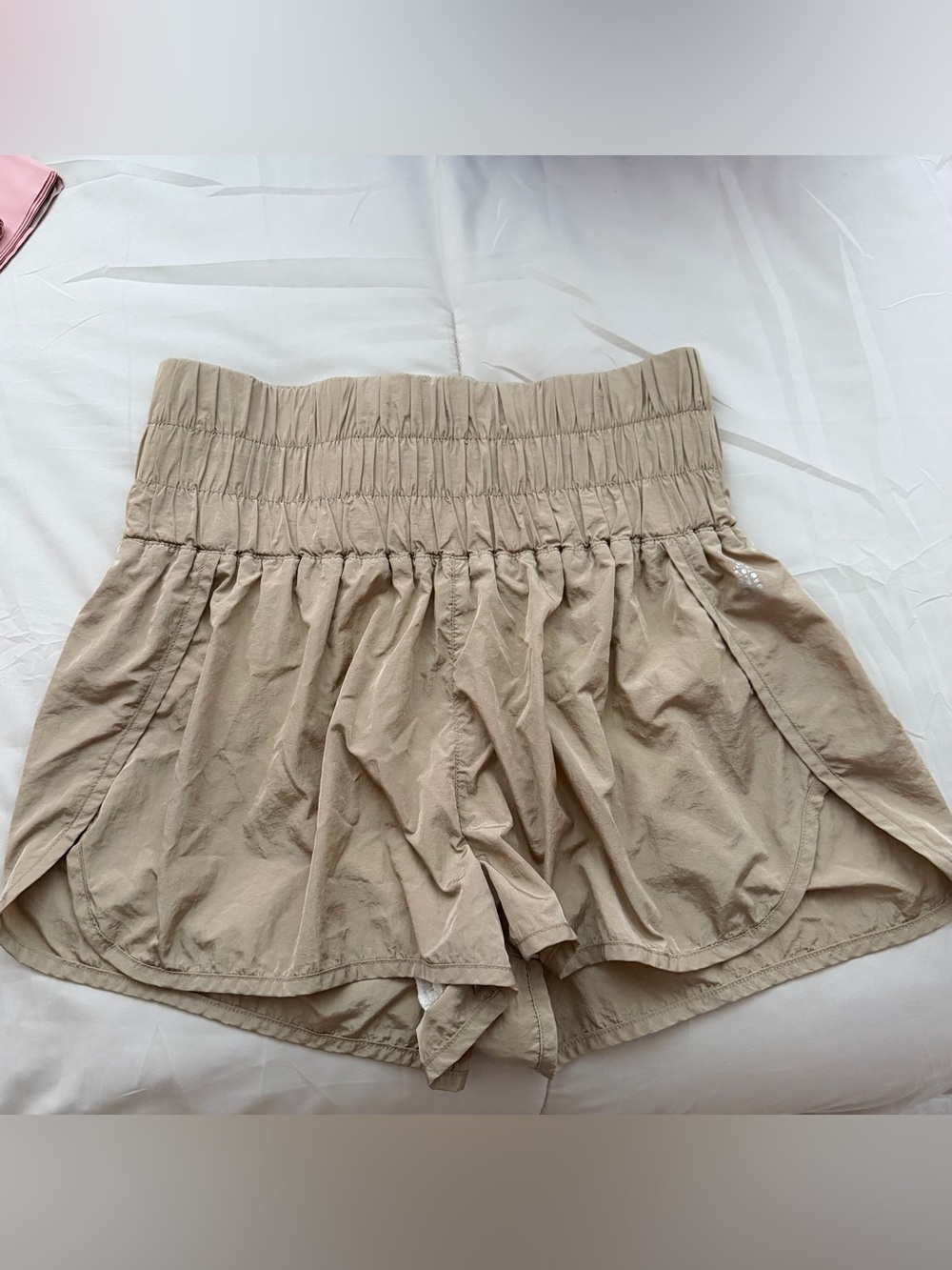 FP Movement by Free People Tan Smocked Waist Athletic Shorts